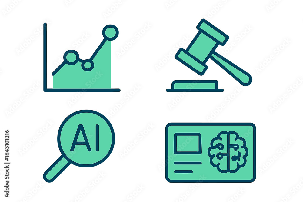 Poster trends in artificial intelligence and law highlighted through graphical representations and symbols