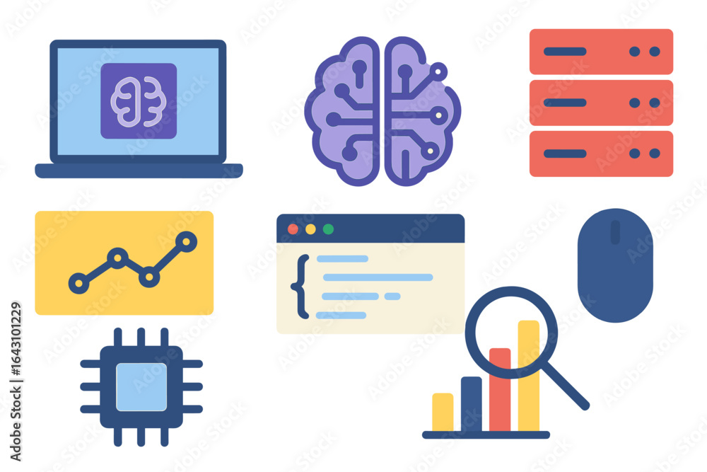 Poster visual representation of artificial intelligence and data analysis tools in a modern digital workspa
