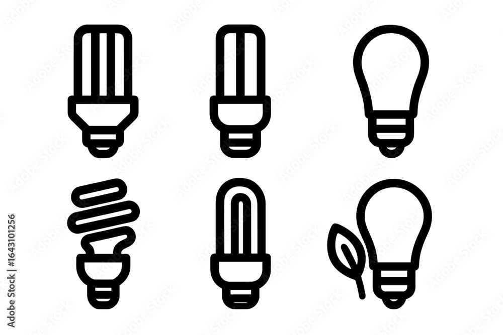 Poster Different types of light bulbs displayed on a simple background for energy-efficient lighting options