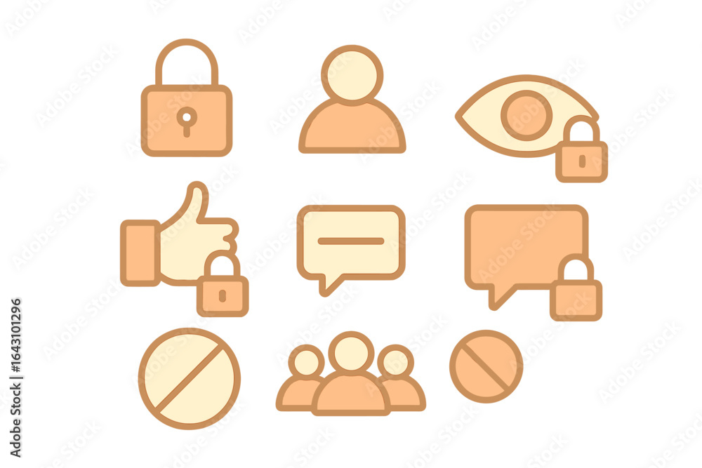 Poster graphics showcasing secure digital interactions through symbols of privacy, communication, and user 