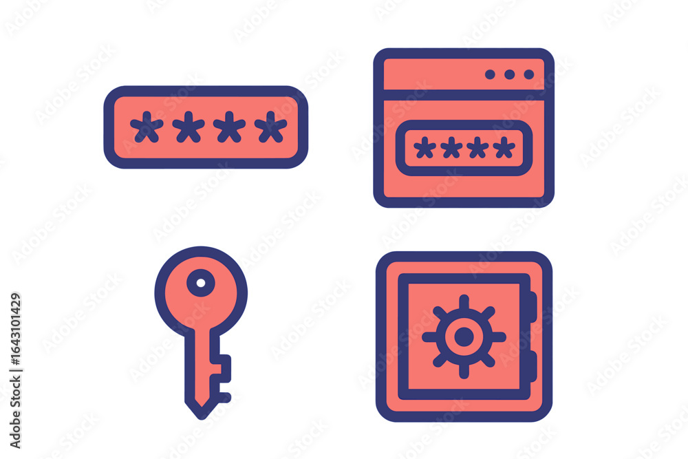 Poster secure data management icons illustrating password protection and key access methods for digital saf