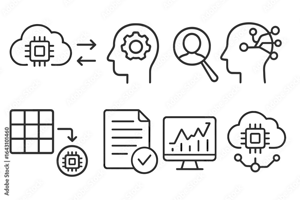 Poster technology concepts illustrating cloud computing, data processing, and analytics for modern applicat