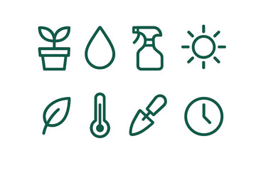 Icons representing essential elements for successful gardening and plant care in various settings