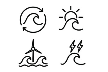 Obraz premium Illustrations of ocean waves and renewable energy symbols highlighting climate action and sustainability efforts