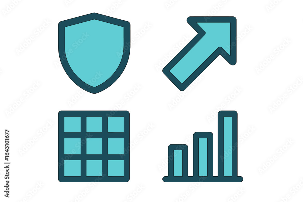 Poster symbols representing security, growth, and data visualization suitable for a business or tech contex
