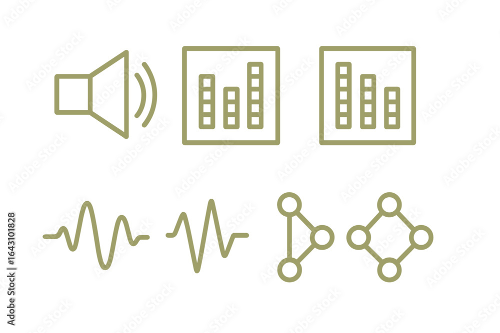 Poster graphic design elements illustrating sound waves, audio levels, and connectivity concepts in a moder
