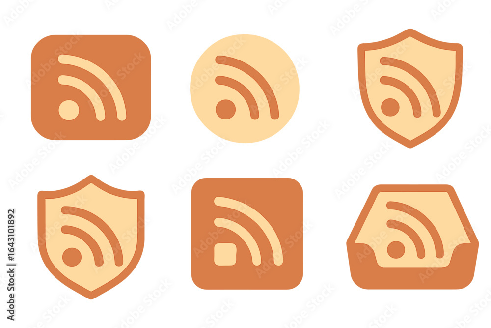 Poster creative design variations of rss feed icons showcasing different styles and shapes