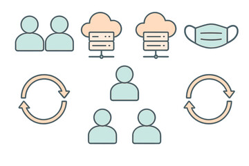 Visual representation of online interaction, data management, and health precautions in modern society