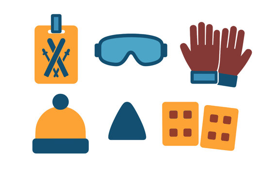 Winter sports gear including hat, goggles, gloves, snacks, and ski pass laid out for a day at the slopes