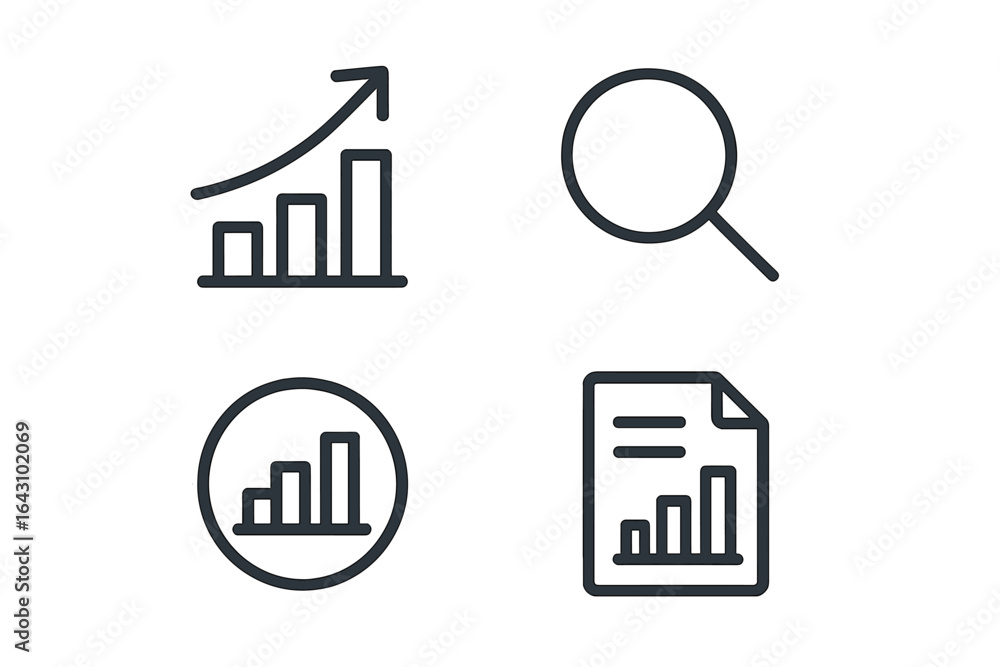 Aufkleber graphic representation of data analysis tools featuring charts, magnifying glass, and document for p