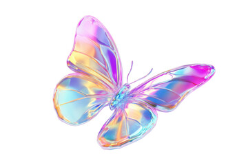 Iridescent butterfly balloon isolated on transparent background. Butterfly fluid holographic Iridescent isolated on white background, 3d rendering.