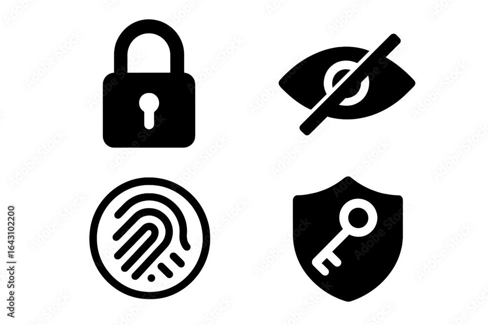 Poster security symbols representing privacy and protection measures in digital communication and data secu