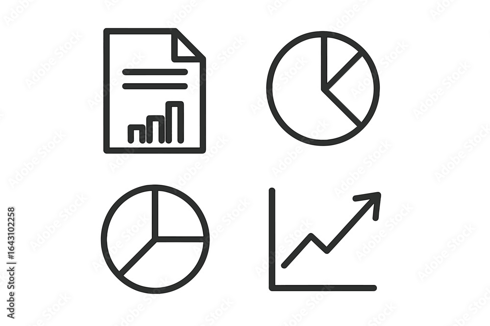 Poster graphs and charts illustrating data trends in a report about business performance and growth