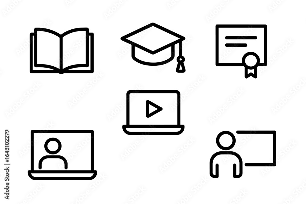 Aufkleber online learning tools for education with icons representing various aspects of virtual classes and d