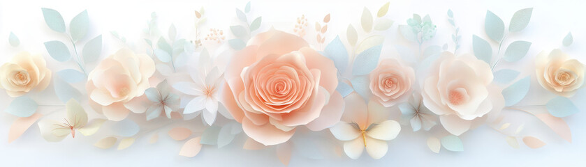 abstract cut paper flowers isolated on white background
