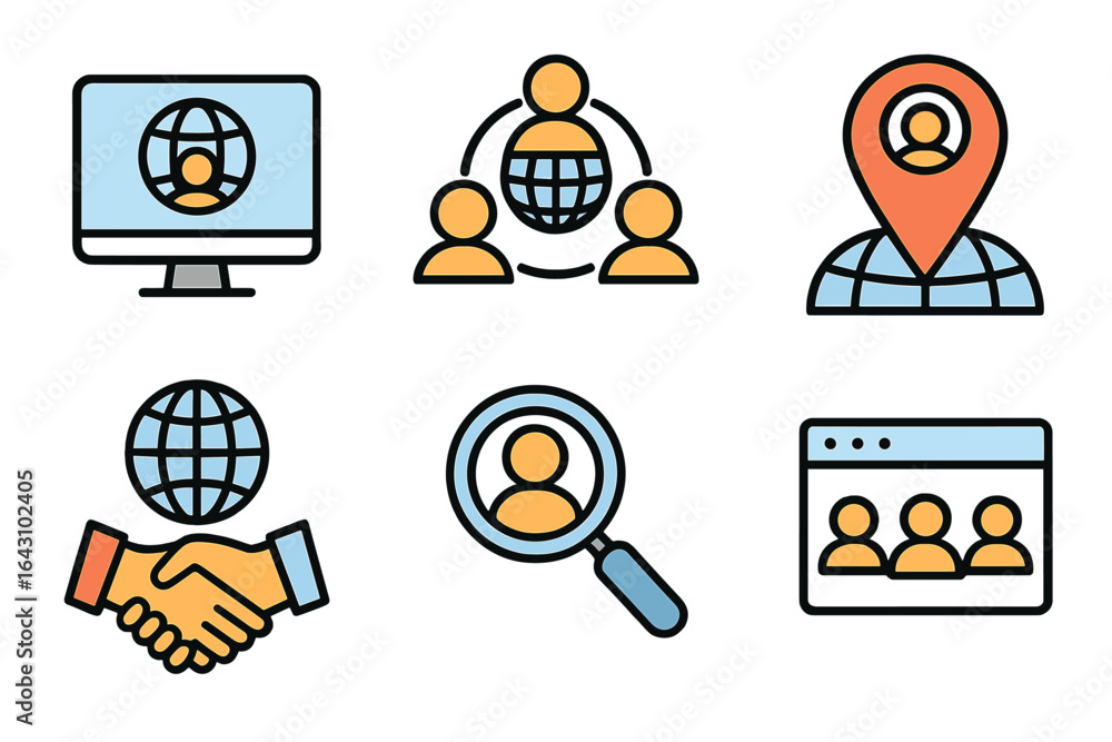 Poster digital communication and networking symbols representing global connections and online interactions