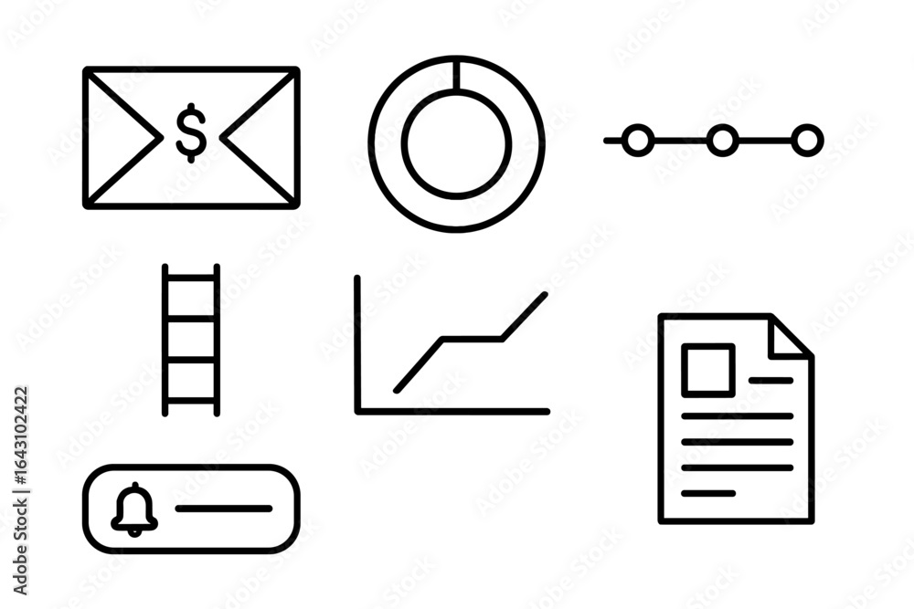 Poster visual elements representing financial concepts, project management, and progress tracking in a mode