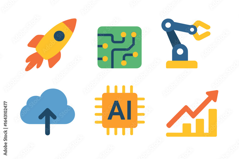 Poster colorful digital icons representing technology, innovation, and growth with design elements illustra