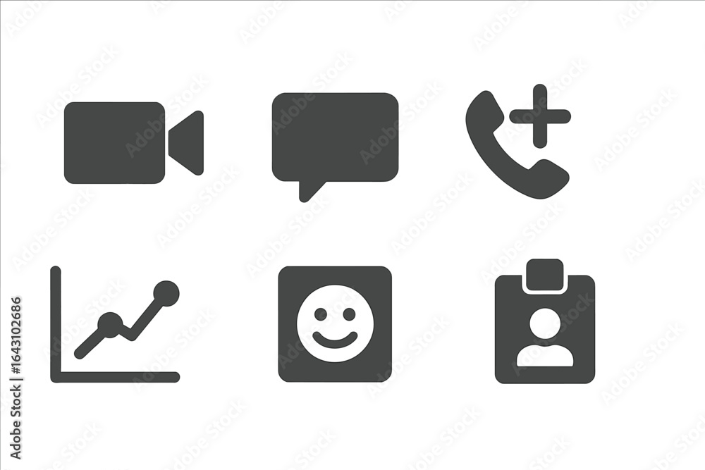Poster icons representing communication methods and technology in a modern digital environment