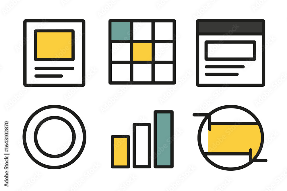 Poster graphic showcasing different layout designs and data representations for displaying information visu