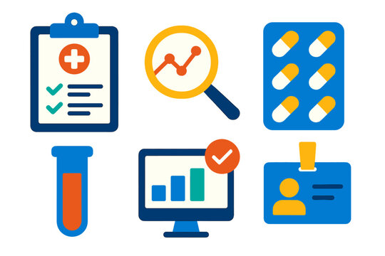 Visual representation of healthcare and medical data analysis concepts with various icons related to health monitoring