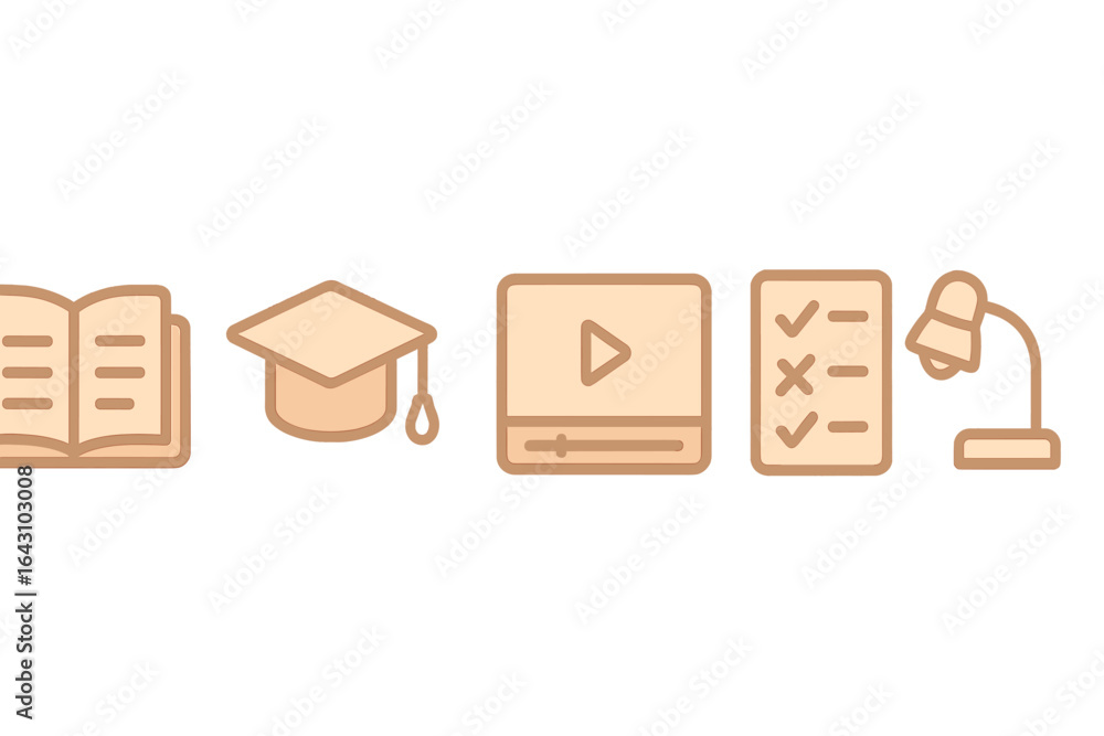 Poster educational icons representing various study tools and activities for learners during online classes