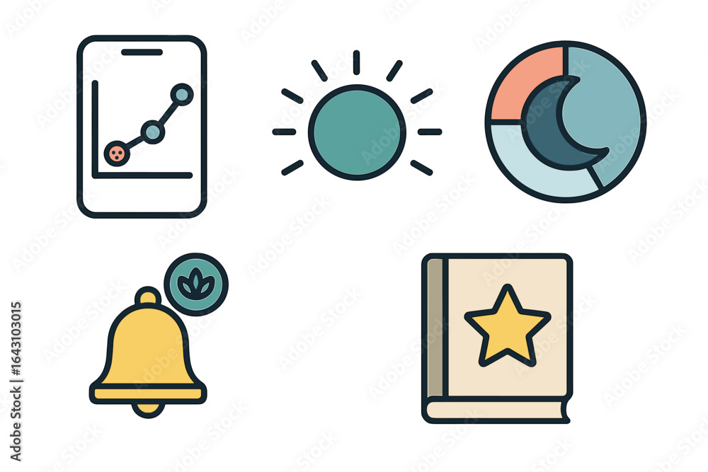Poster digital icons representing analytics, solar energy, data visualization, notifications, and book reso