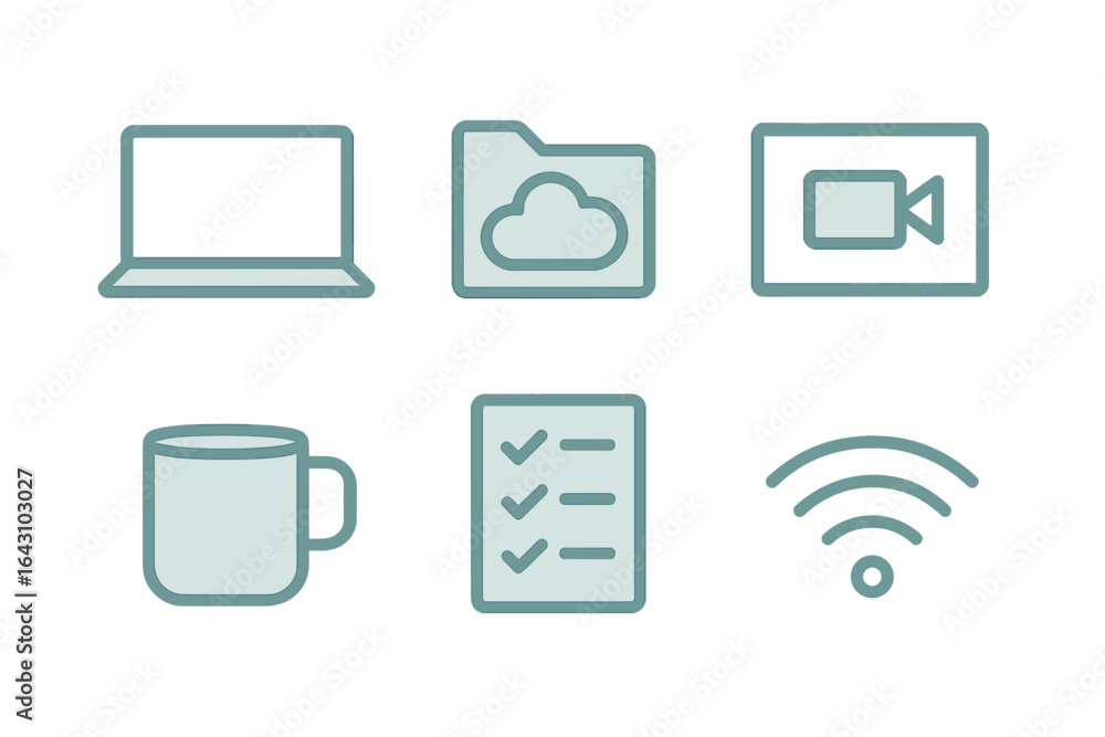 Poster modern workspace elements featuring technology and organization tools for productive remote working