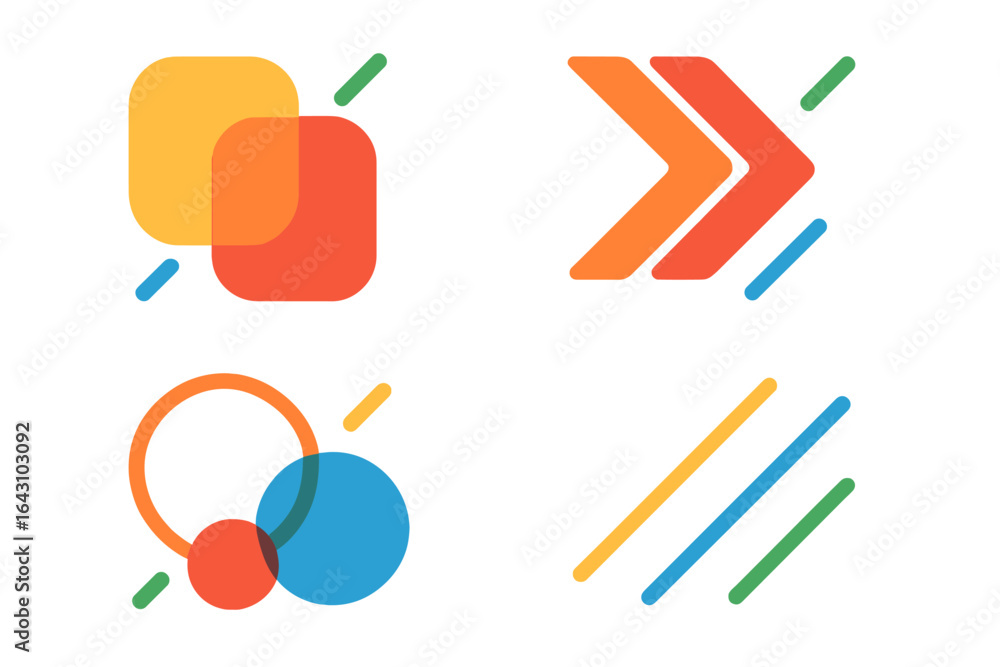 Poster abstract geometric shapes with vibrant colors arranged in a modern design suitable for digital graph