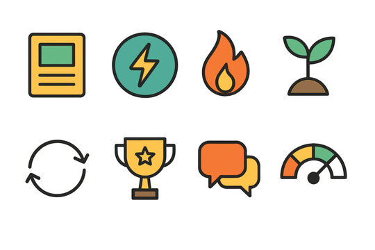 Recognizing symbols of sustainability and achievement in a modern design context featuring a diverse array of icons
