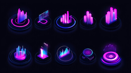 Creative 3D Data Visualization Template Kits with Metaphor Icons for Business Presentations, Enhancing Visual Communication