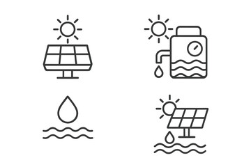 Understanding solar energy and water conservation through simple illustrations of solar panels and water collection