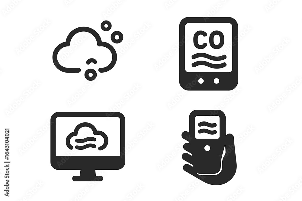 Poster digital icons representing cloud technologies and monitoring devices used for environmental data col