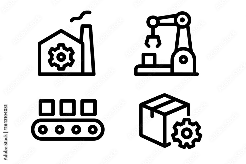 Aufkleber industrial automation elements showcasing factory machinery and robotic systems for efficient produc