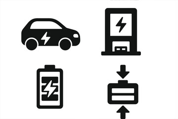 Symbols representing electric vehicles and charging stations showcasing sustainable transportation options and energy efficiency