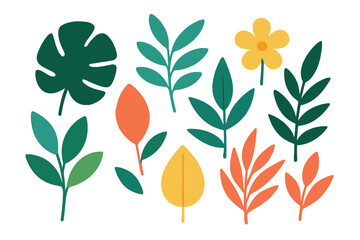 Colorful assortment of leaves and flowers showcasing various shapes and hues for decorative purposes in autumn