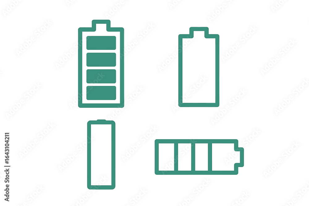 Poster icons representing battery levels illustrating charging statuses in a simple and minimalistic design
