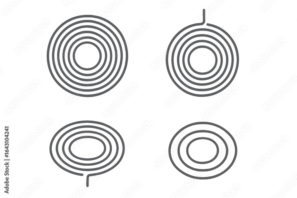Poster simple line designs featuring concentric circles and spirals illustrating geometric patterns during 