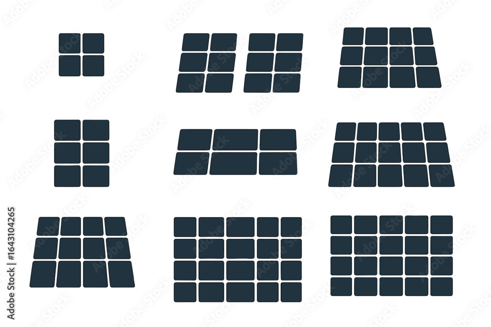 Poster different arrangements of rectangular patterns illustrating diverse layouts in a geometric format