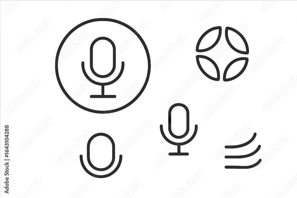 Poster microphone icons representing audio recording and broadcasting activities in a digital design