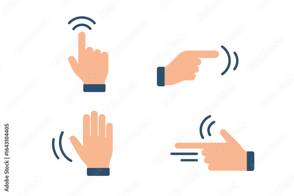 Poster various hand gestures indicating different actions or commands in a digital interface setting