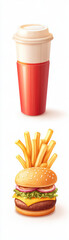 fast food burger french fries coffee cup