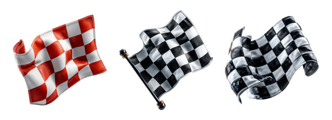 Set of Isolated Racing Flags on Transparent Background for Design