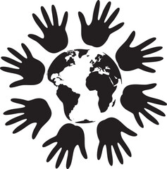 Fototapeta premium Hands Around Earth Silhouette Vector: Unity, Global Community, and Support