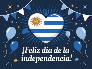 Uruguayan independence day celebration with heart flag balloons and festive decorations