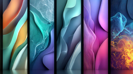 Abstract background set. Colorful modern objects from vector abstract lines. Wave lines. Abstract colorful backgrounds for cards, posters, covers, banners, or branding.