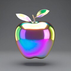 Obraz premium Iridescent apple, 3D render, metallic sheen, subtle shadow