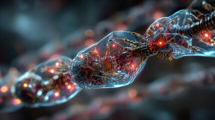 Nanobots are repairing damaged DNA. 3D illustration