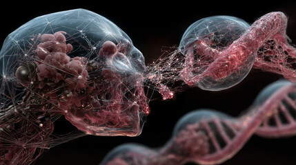 Nanobots are repairing damaged DNA. 3D illustration