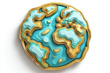 3D paper cut-out globe, layered gold, teal